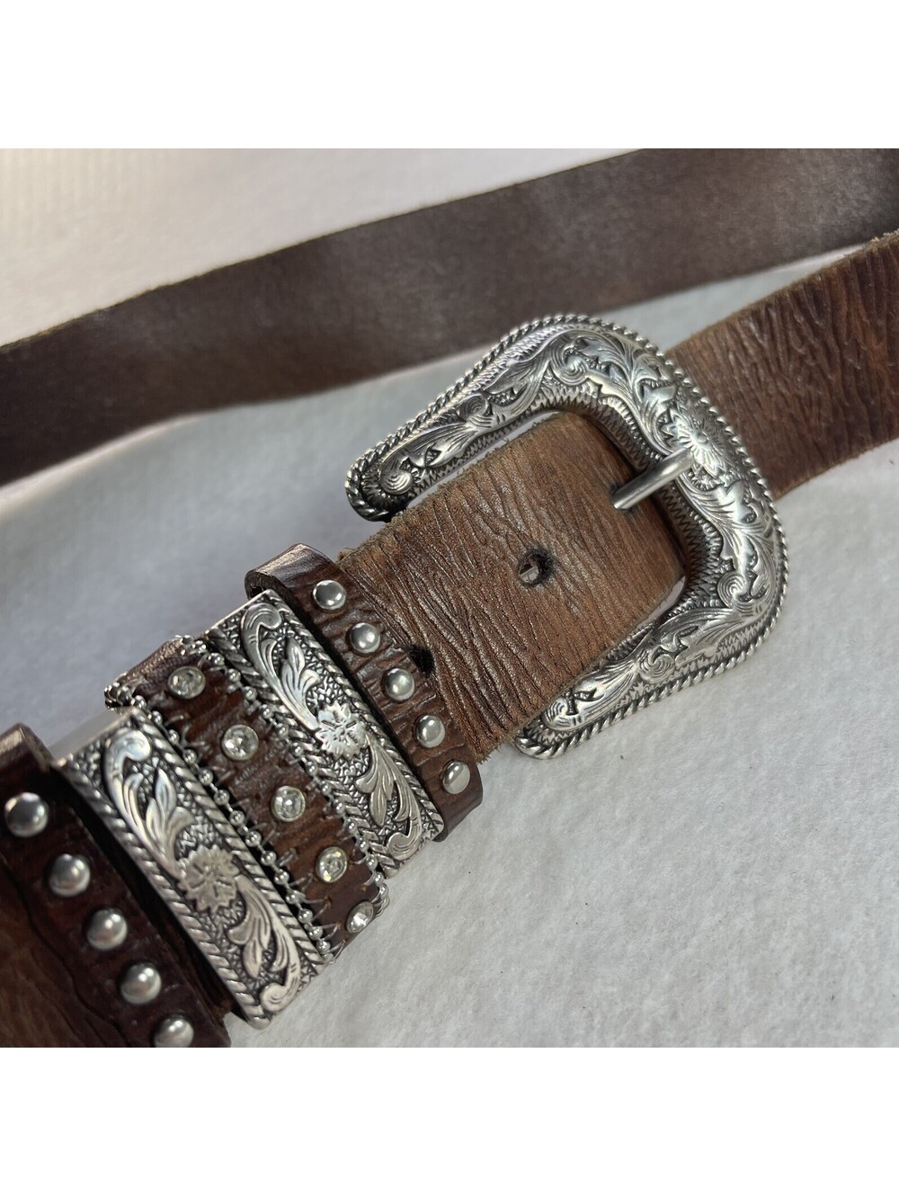 Women’s Nocano Genuine Leather Belt With Silver Accents Size L cowgirl western
